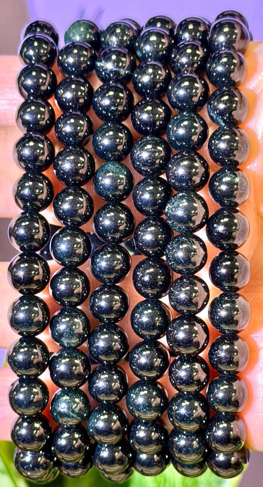 Wholesale 6 Pcs 7.8mm Burma black Jade Jadeite Crystal Stretch Bracelet 7.5”