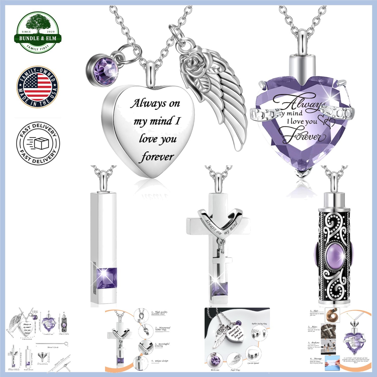 Stainless Steel Keepsake Necklace Set with 5 Unique Ash Pendants for Remembrance