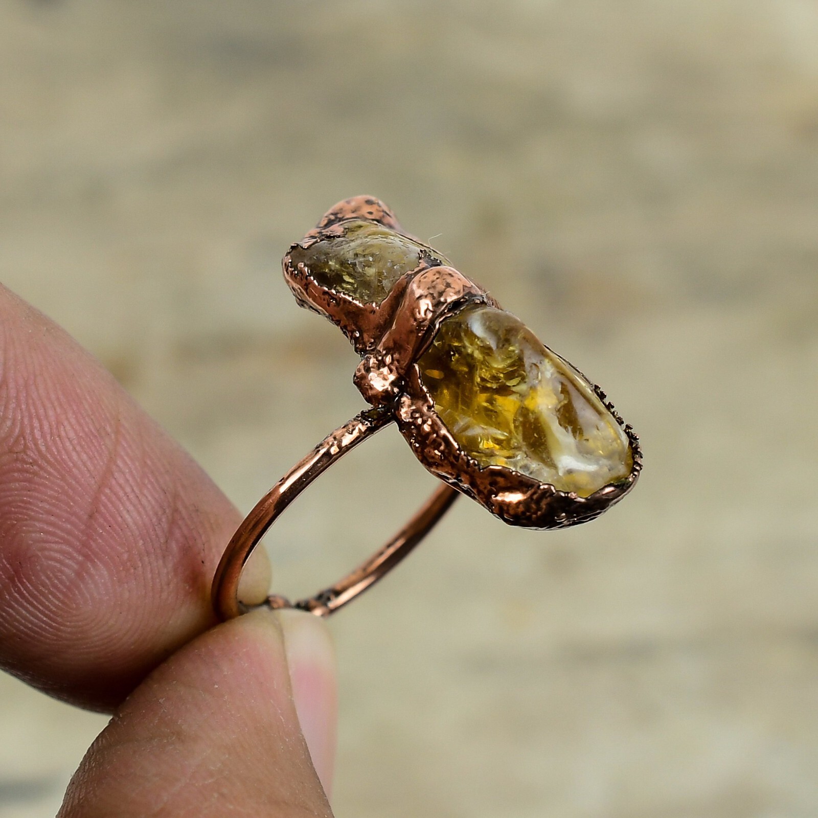 Gift For Her Copper Citrine Rough Electroformed Adjustable Ring Size Adjustable