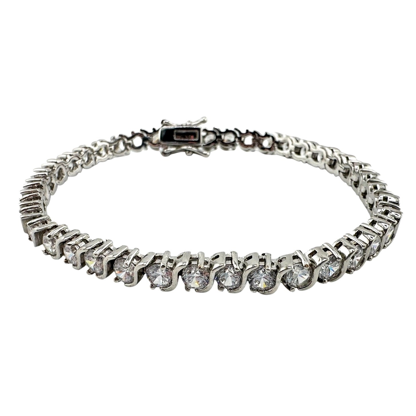 Cubic Zirconia Round Brilliant Cut Rhodium Plated Silver Tone Tennis 7″ Bracelet