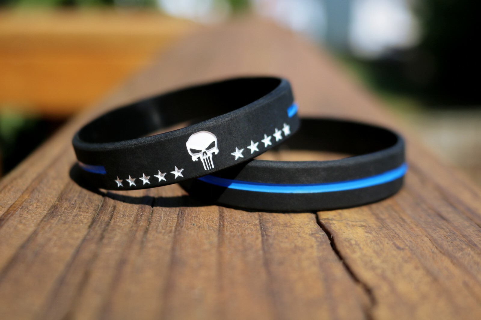 Thin Blue Line Silicone Bracelet Punisher with Stars Wristband Police Support