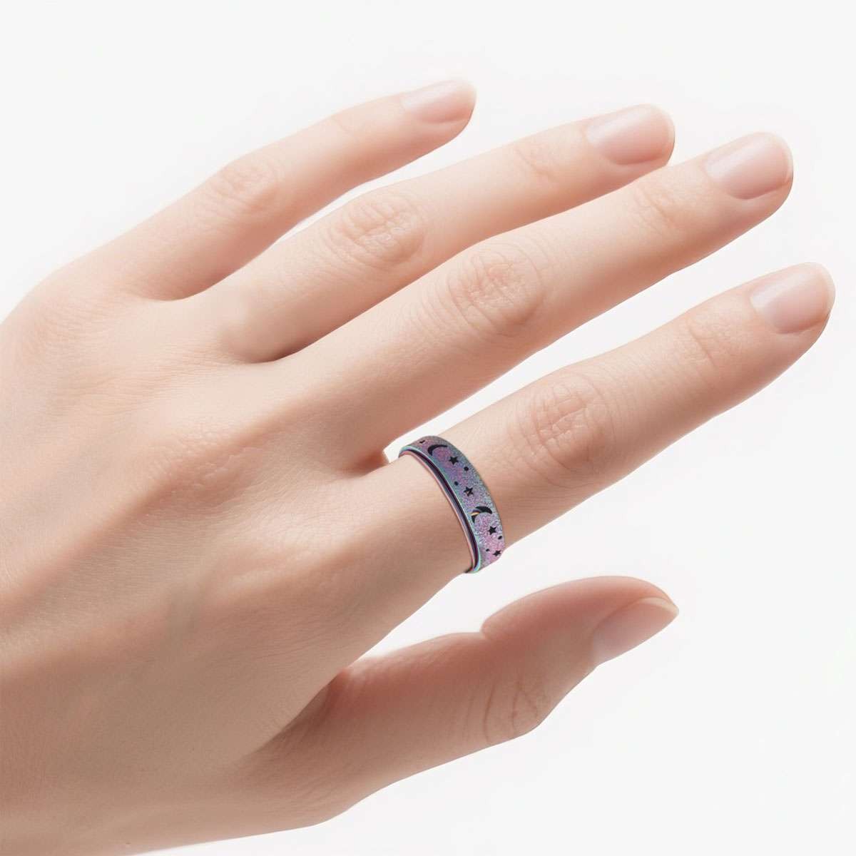 Sun Moon Spinner Fidget Ring Stainless Steel Stress Anxiety Relief Band Jewelry