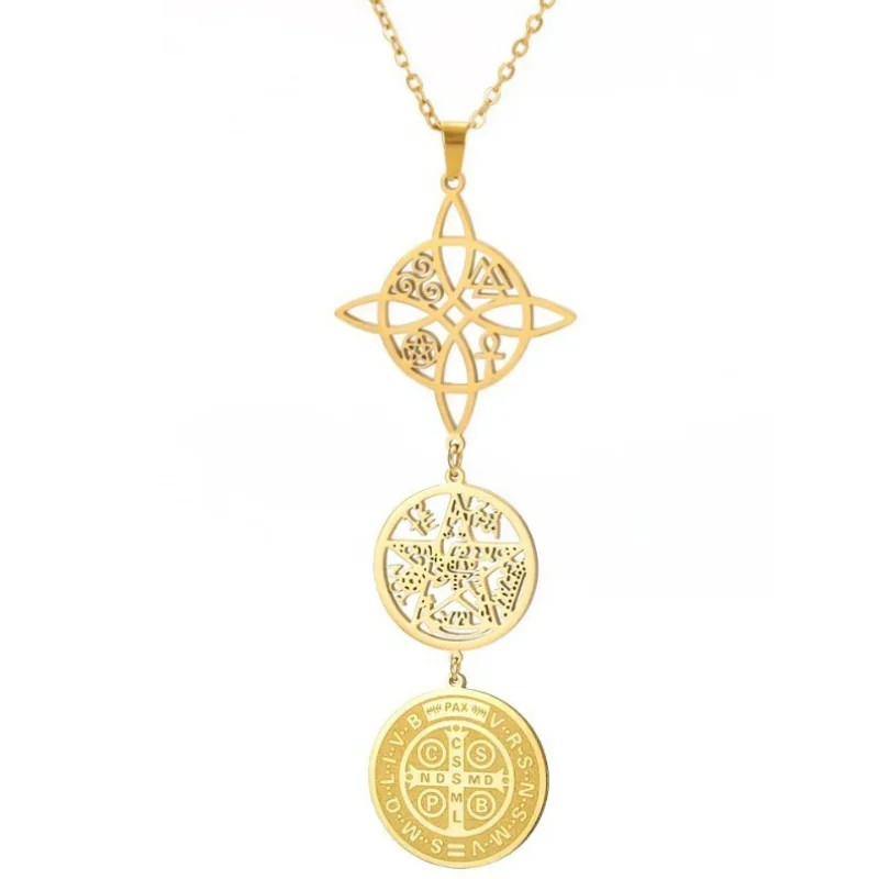 Triple Amulets Protection Necklace Featuring Witch Knot Pentagram Tetragramaton