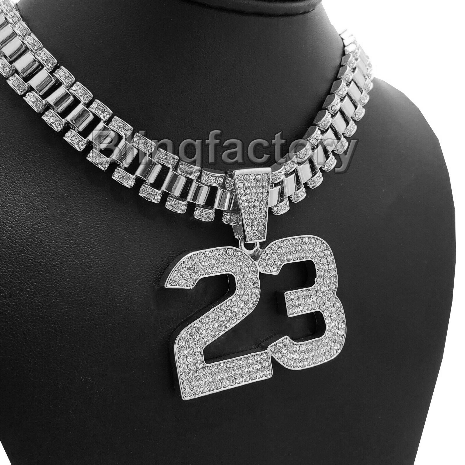 Hip Hop Iced Silver Tone Number 23 & 20″ Iced Rollie Link Choker Chain Necklace