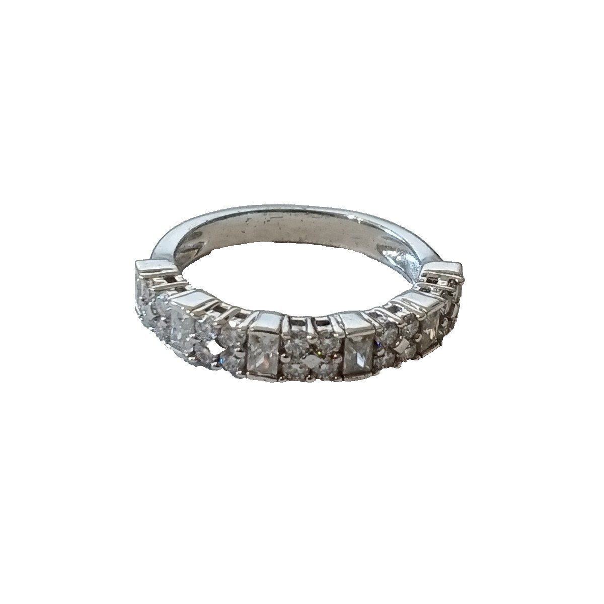 Women Ring Size 7 brass plated silver crystal prong