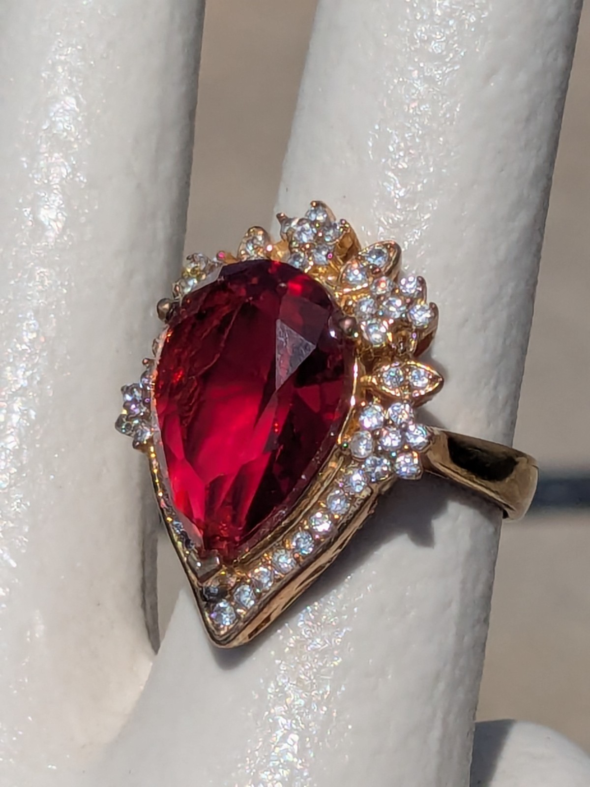 Imitation Ruby & Rhinestones (or CZ) Necklace Bracelet And Ring (sz 8) Set LNWOT