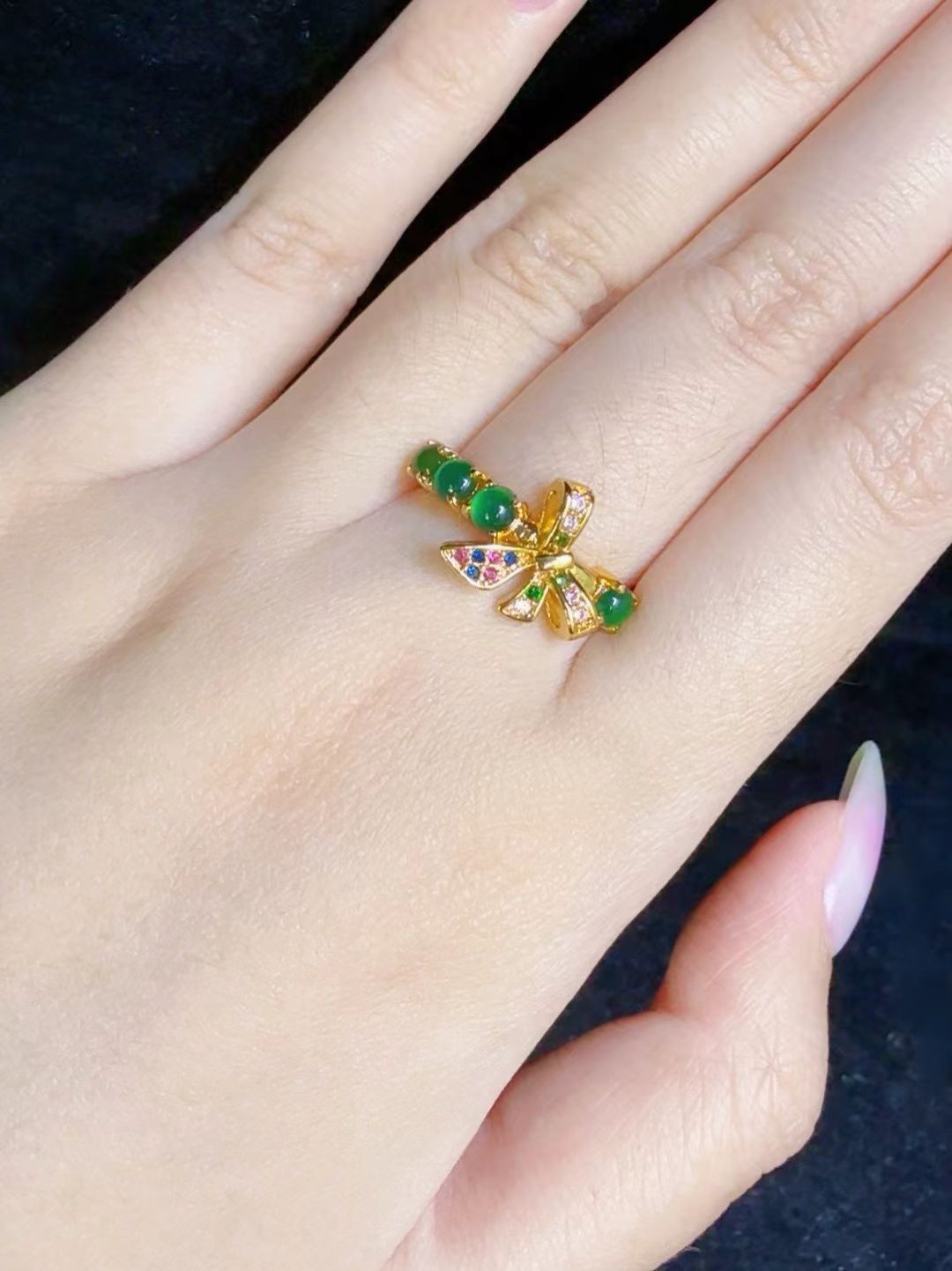 Top 100% Natural green jadeite ring