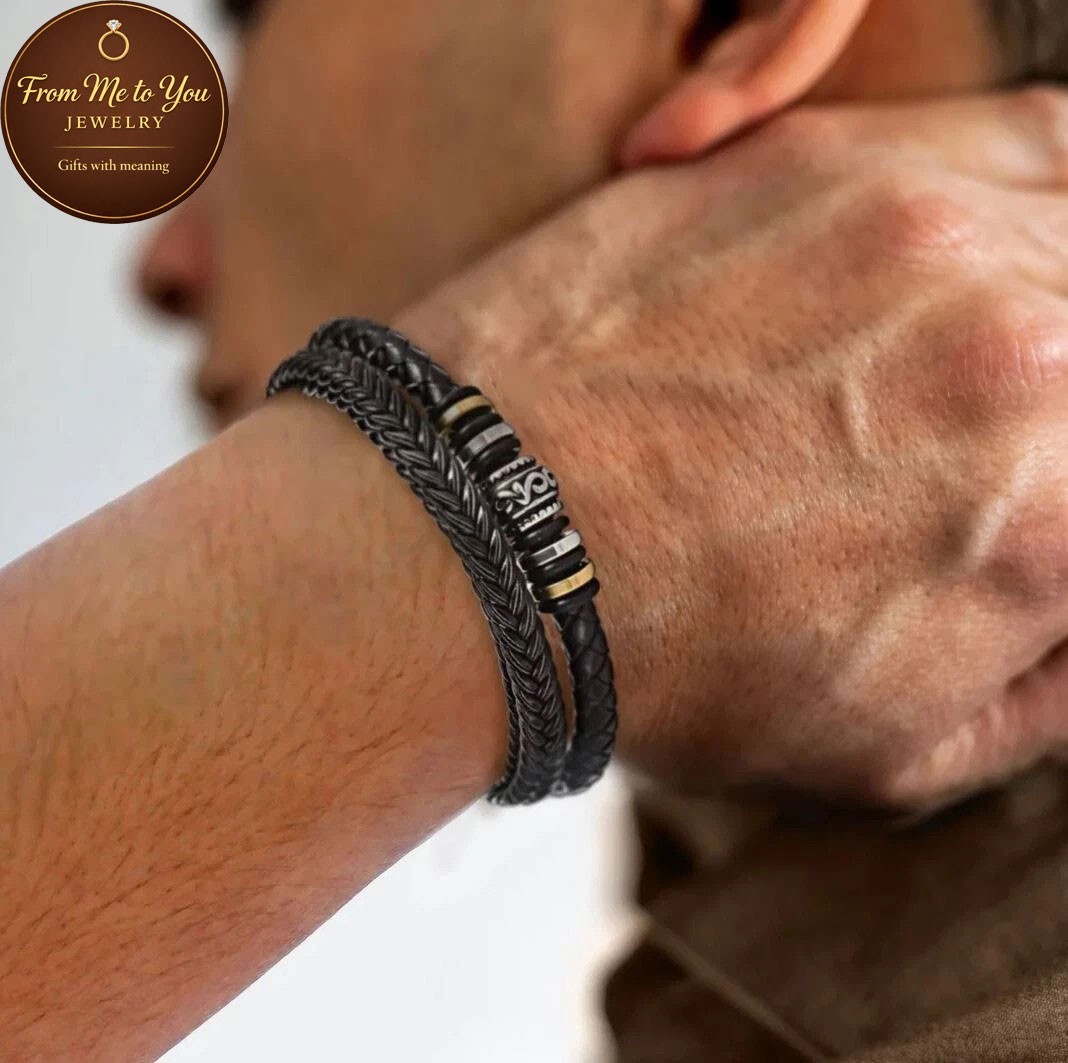 To My Grandson Leather Bracelet For Birthday Christmas Graduation Love You Gift
