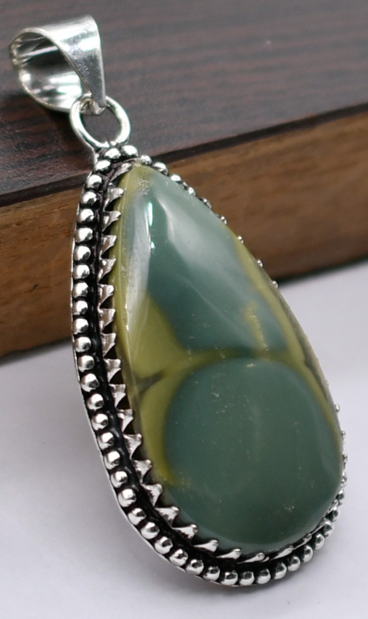 Royal Imperial Jasper Natural Gemstone Antique Silver Plated Pendant 2.5″ J 261