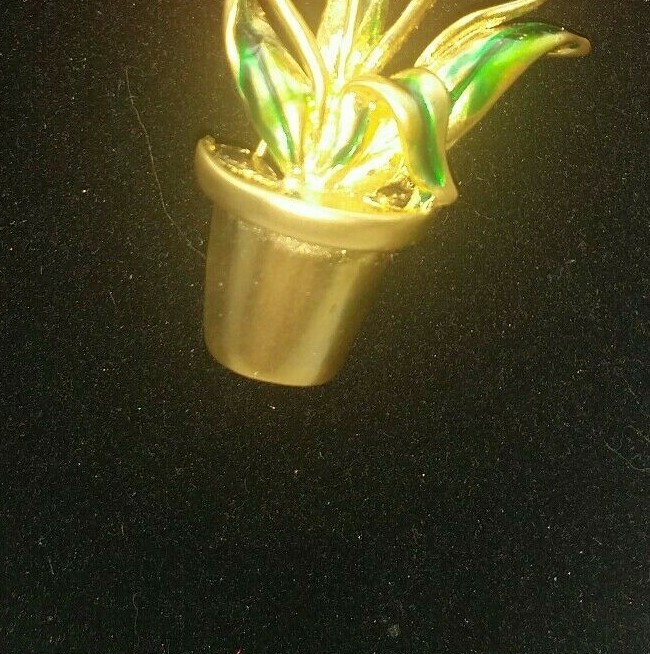 Brooch Four Tulips Red Purple Green Golden Pin