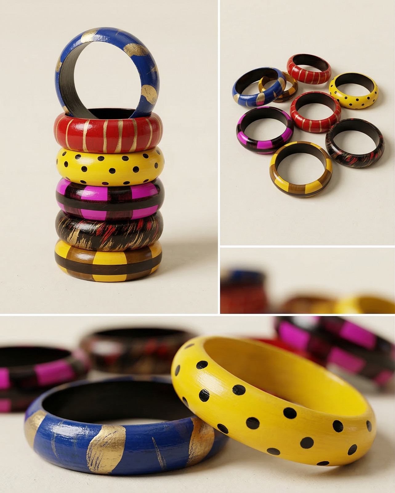 Multi colors Wooden Bangles (6 pcs)
