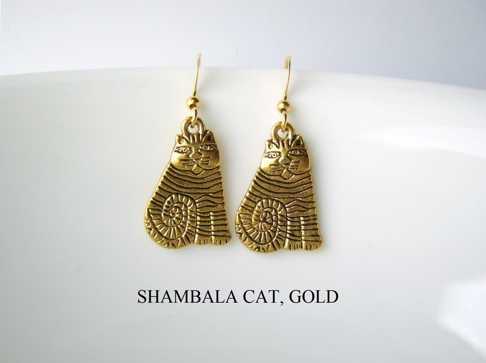 Laurel Burch Yellow Gold Shambala Cat Kitten Earrings