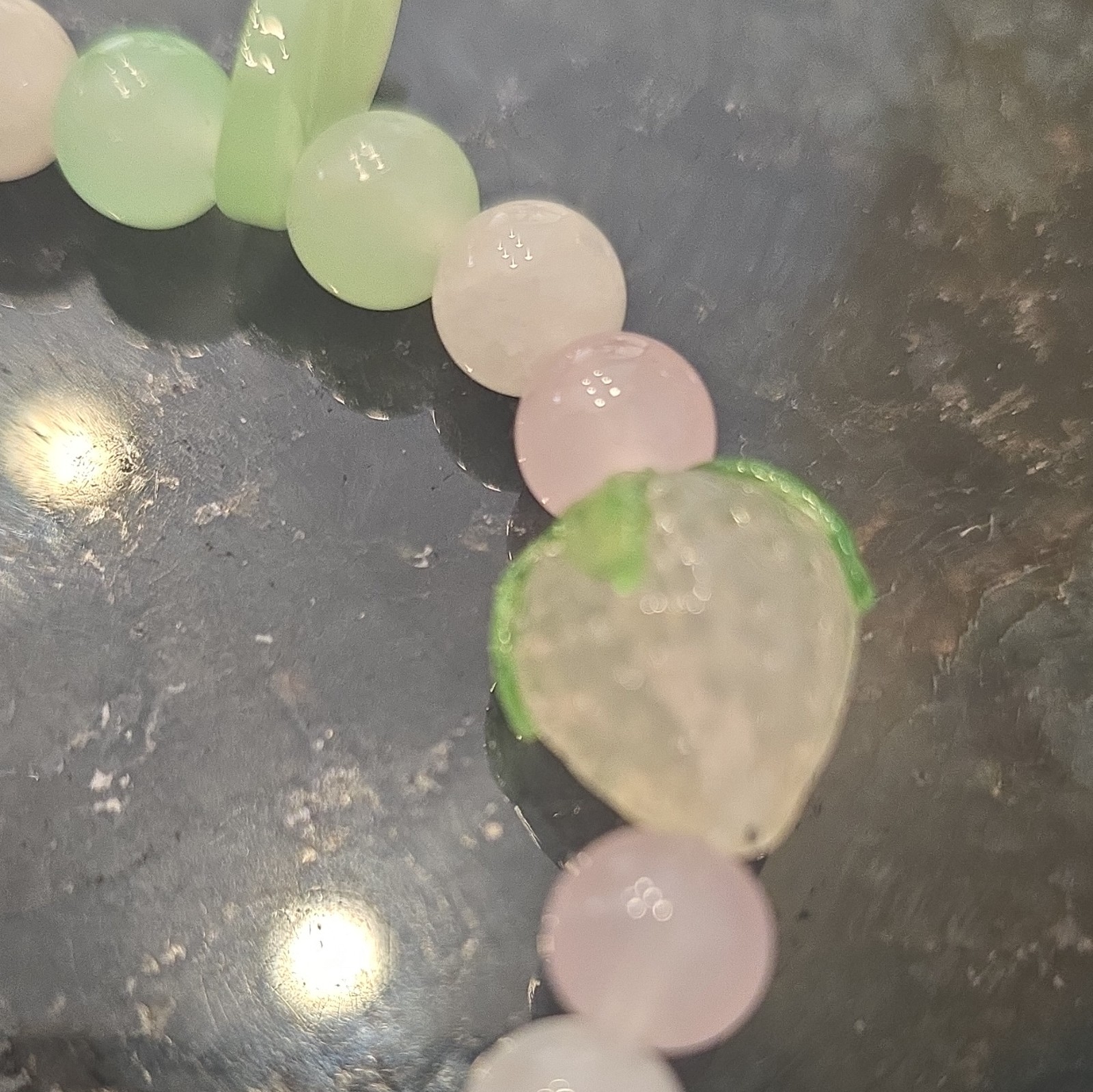 Pink & Green Beaded Stretch Bracelet, Round Glass Stone Beads, Pink/Green Colors