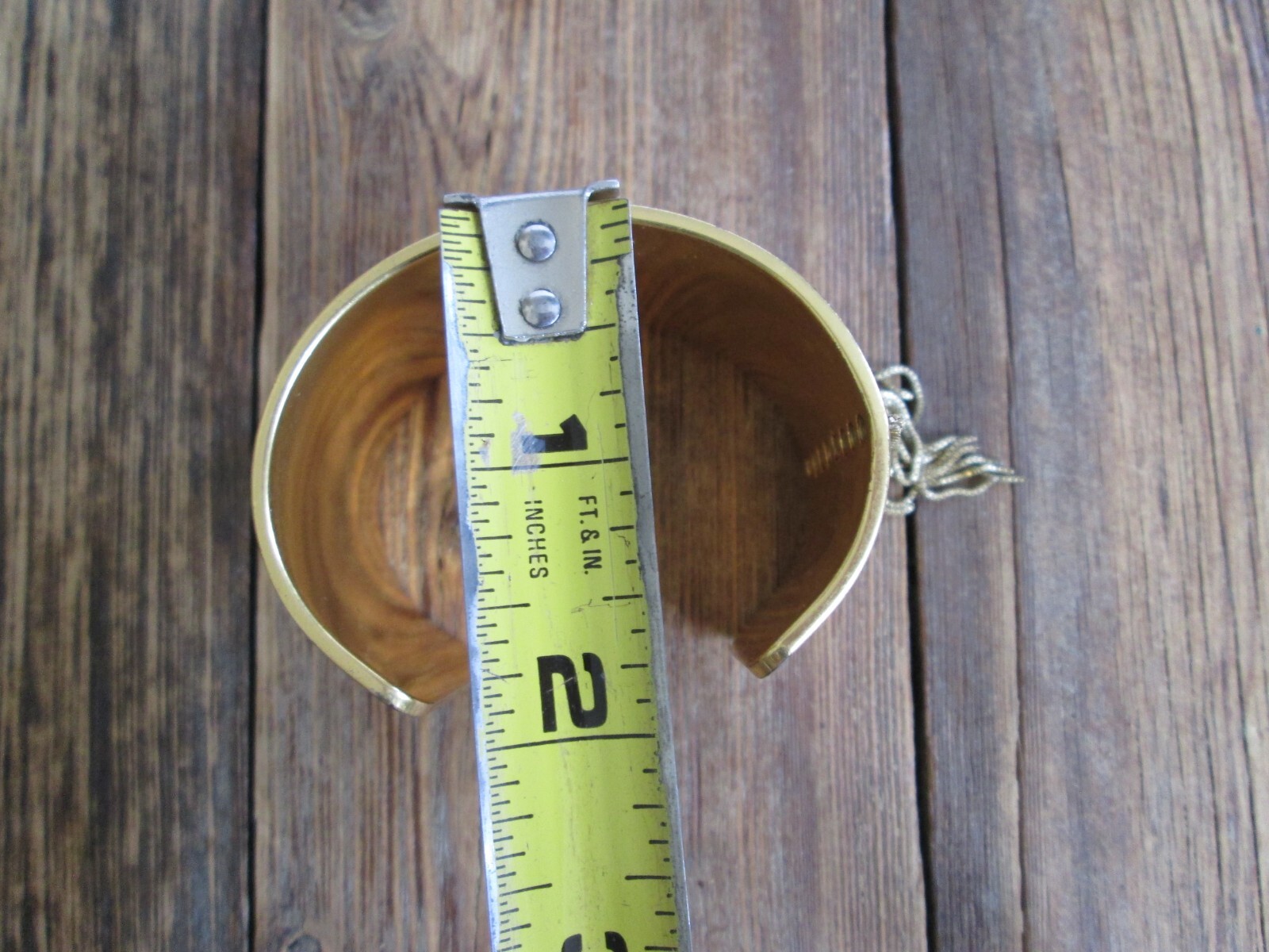 Gold Cuff Bracelet 1 1/2″ Wide Open Bangle Tassel Chain Classy Simple Statement