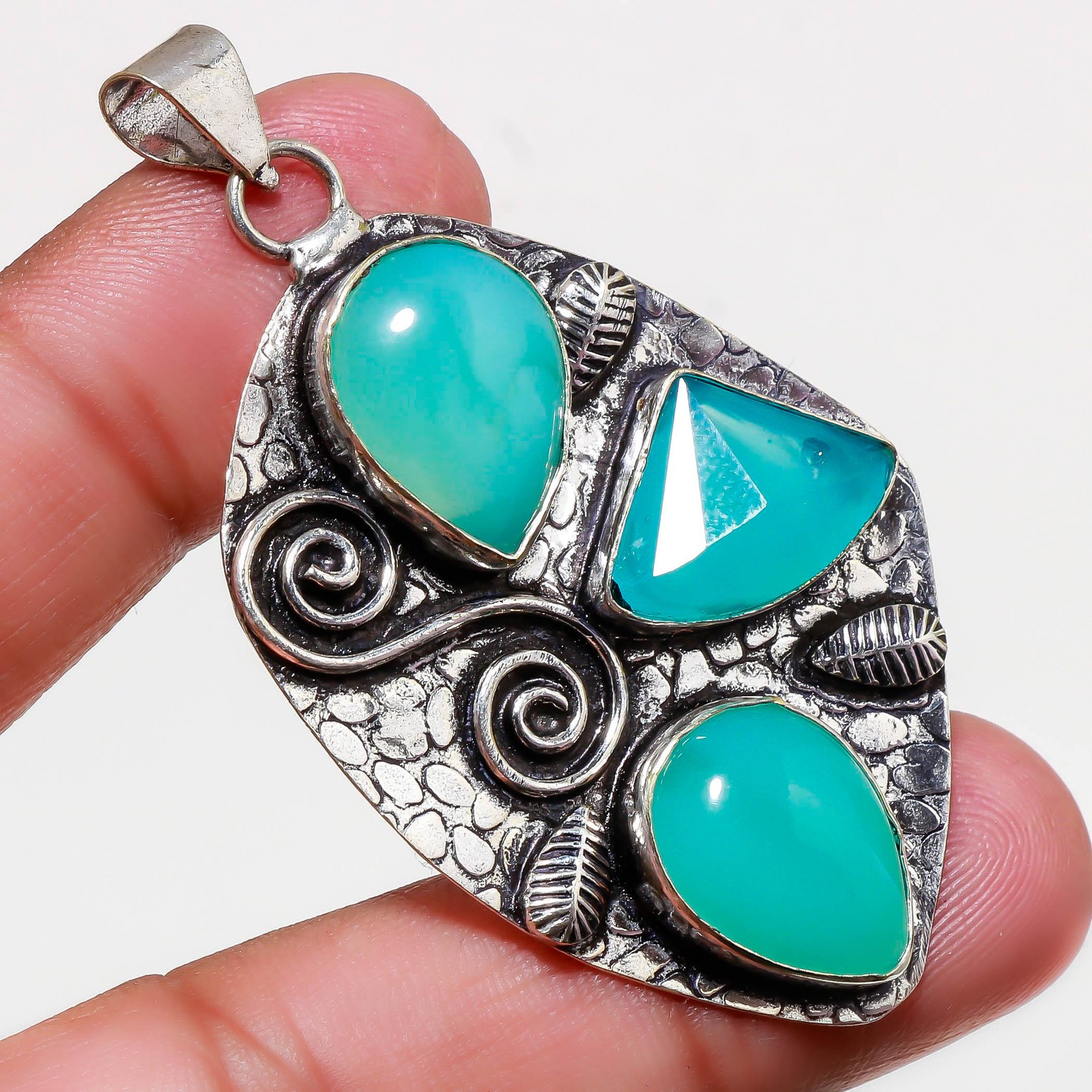 Blue Chlacedony Gemstone Pendant Handmade Thanksgiving Gift Jewelry 2.80″ FP 523