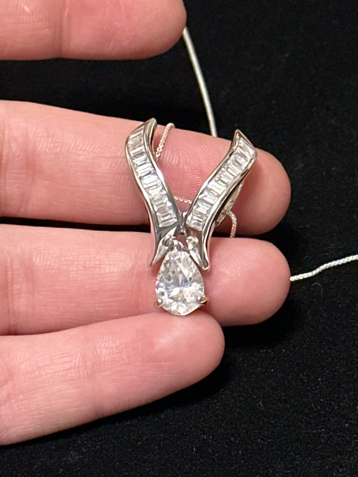 Rare Sterling Silver Necklace With Cubic Zirconia Pendant 7.4g 18in
