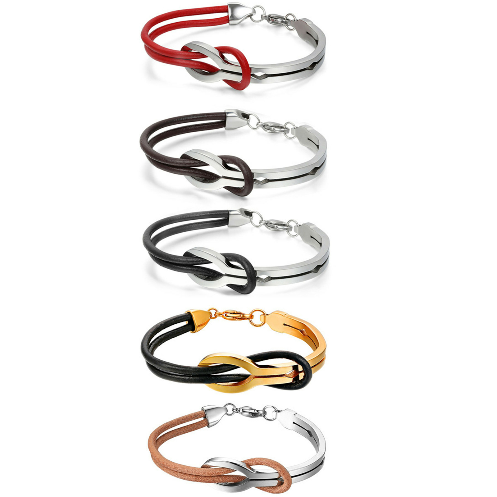 Men’s Women’s Leather Love Infinity Symbol Stainless Buckle Bracelet Cuff Bangle