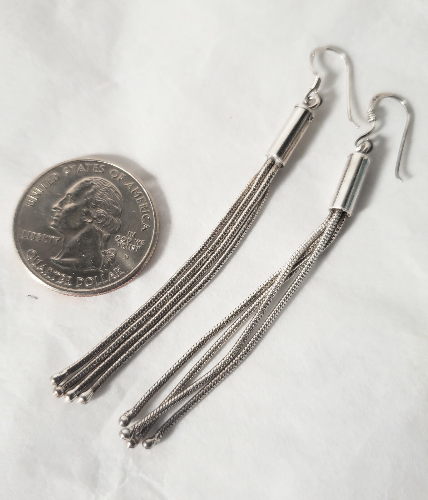 92.5 sterling silver long earrings, 3″ long