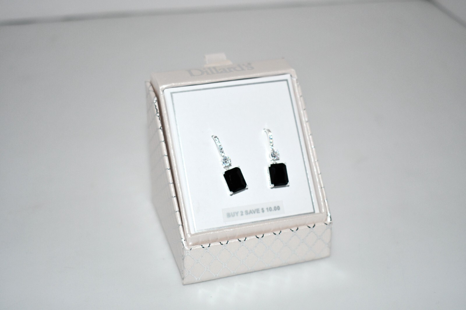 Dillard’s Silver /CZ/Black Dangle Earrings 1.0″ #303590 NWT