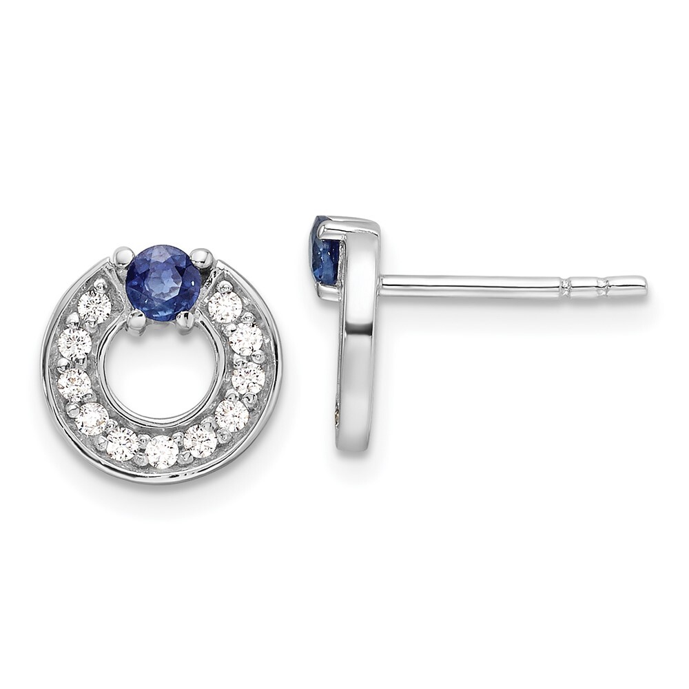 9.3mm Sterling Silver Rhodium-plated CZ and Blue Sapphire Post Earrings