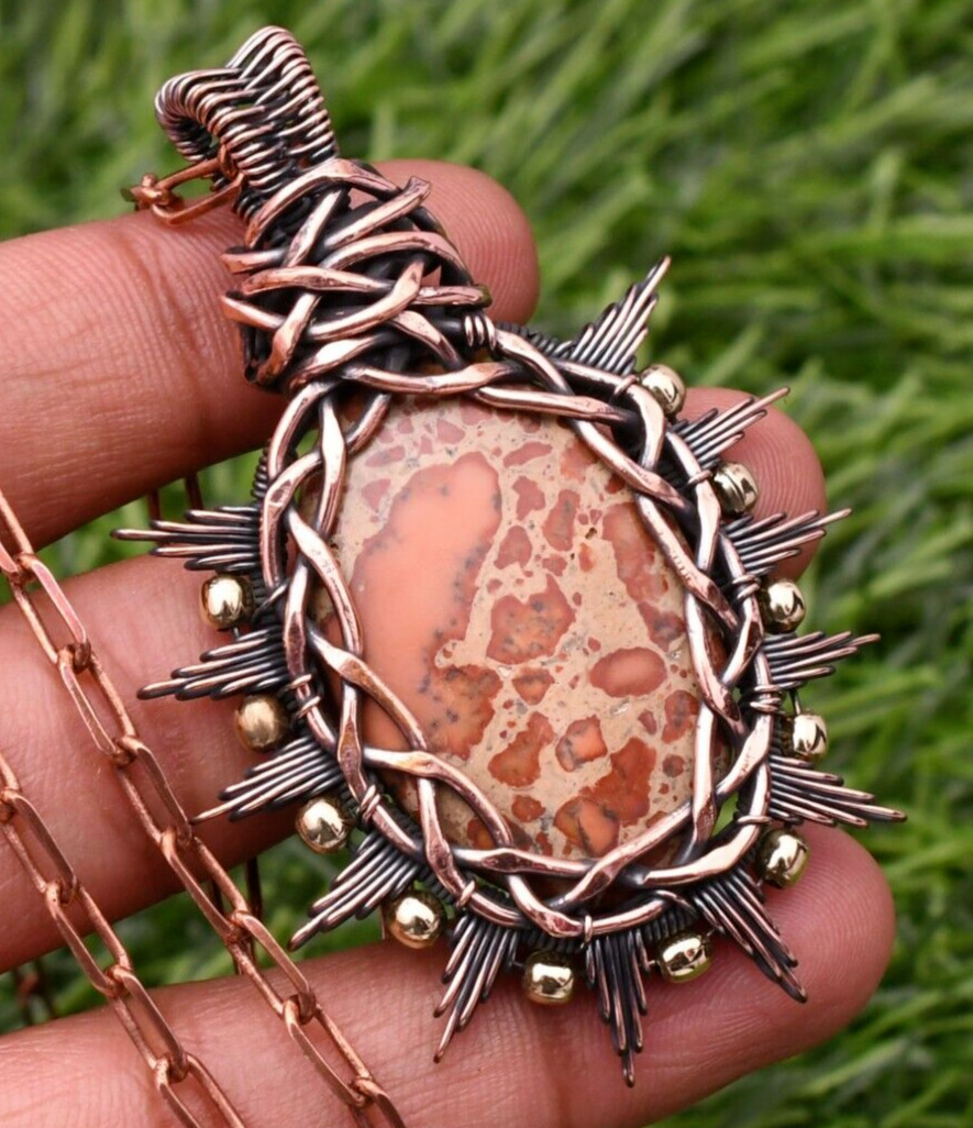 Asteroid Jasper Gemstone Copper Wire Wrap Handmade Jewelry Pendant 2.28″