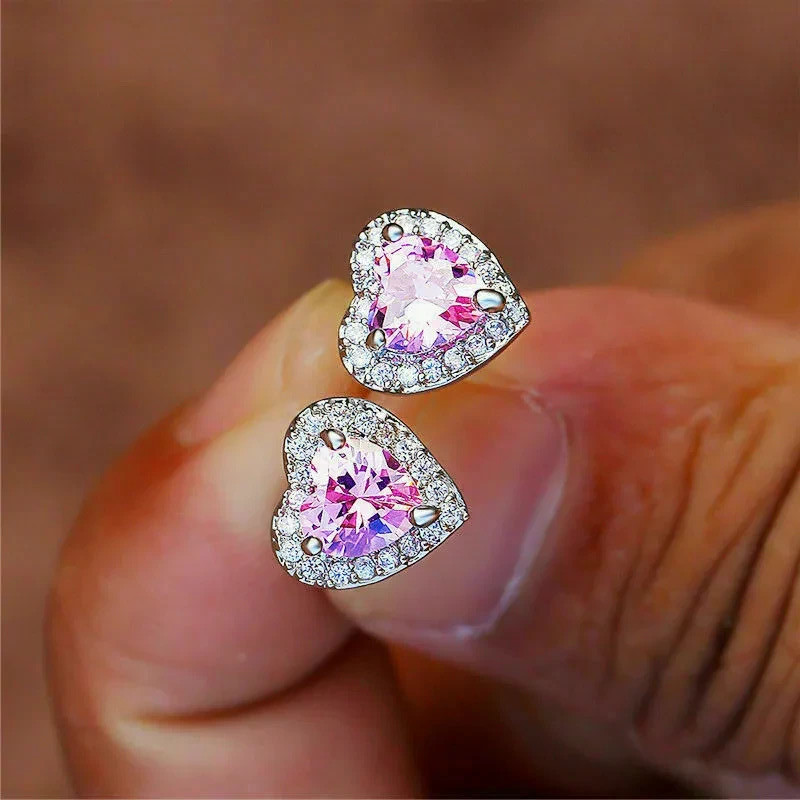 2.20Ct Simulated Heart Cut Pink Sapphire Stud Earrings 14K White Gold Plated