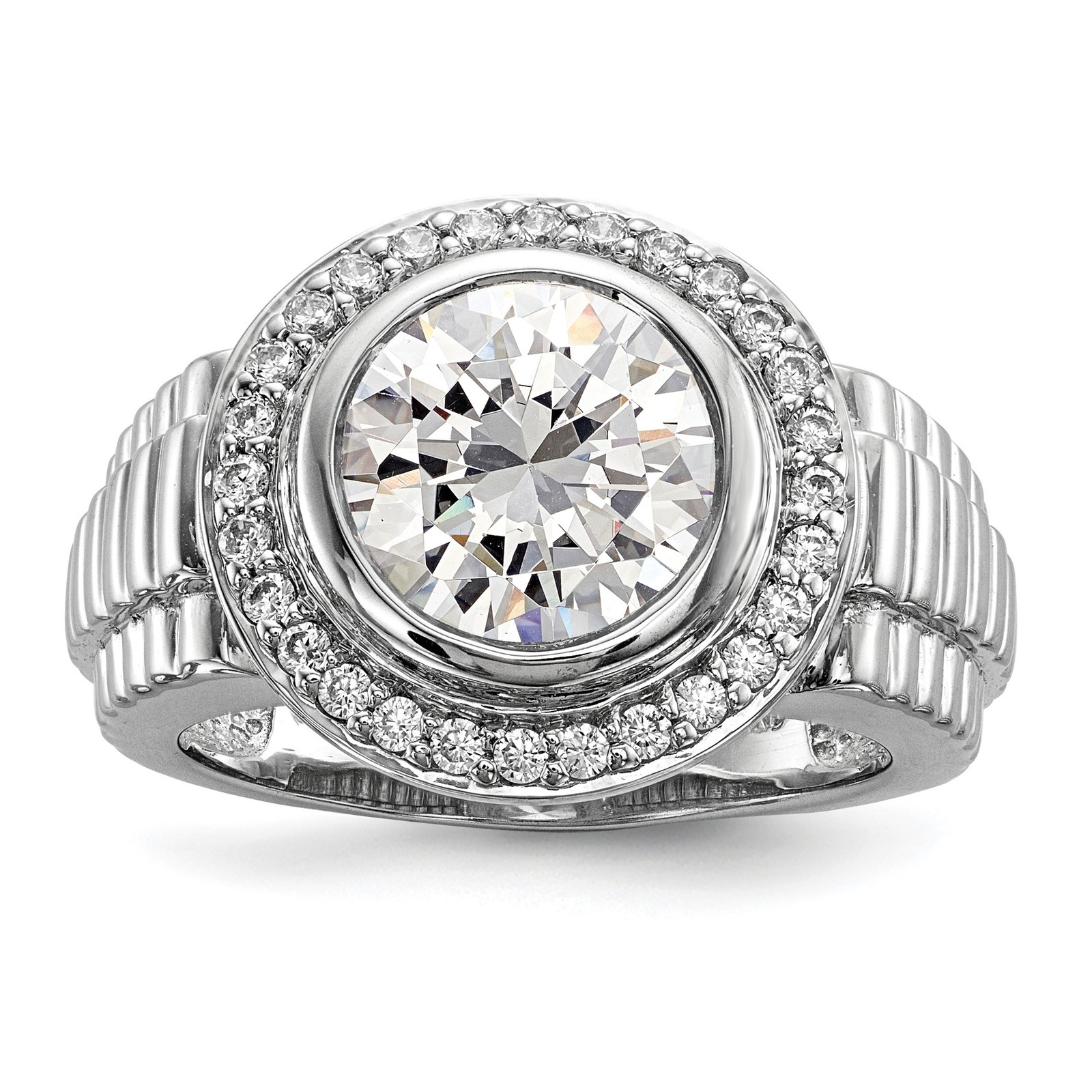 Sterling Silver Rhodium-plated Mens CZ Ring – Size 9
