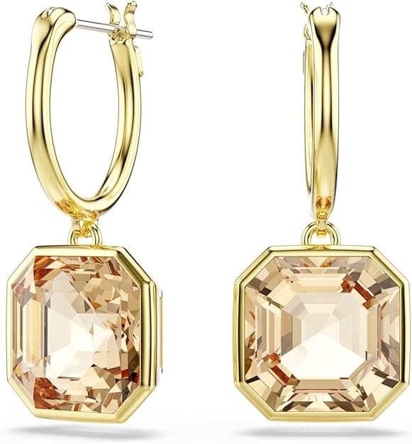 Swarovski Millenia Drop Earrings Square cut Gold Tone Finish Caramel 5731148 NEW