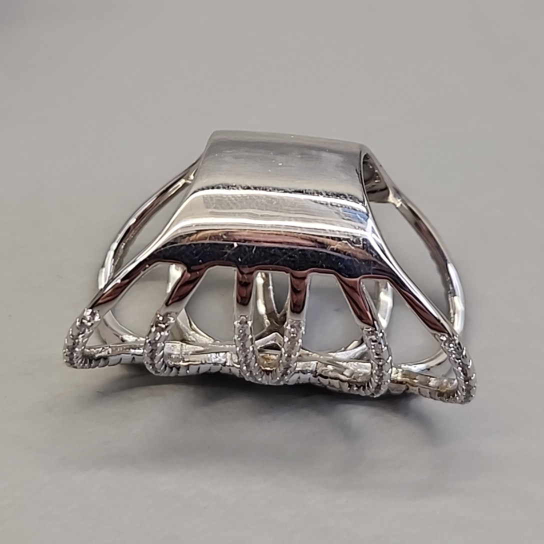 Full Finger Ring Clear Rhinestones Openwork Silver Tone 8.25