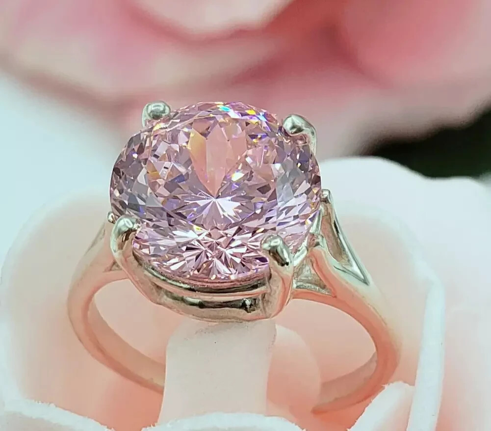 4.55 Ct Round Shape Pink Simulated Diamond Ring White Gold Plated