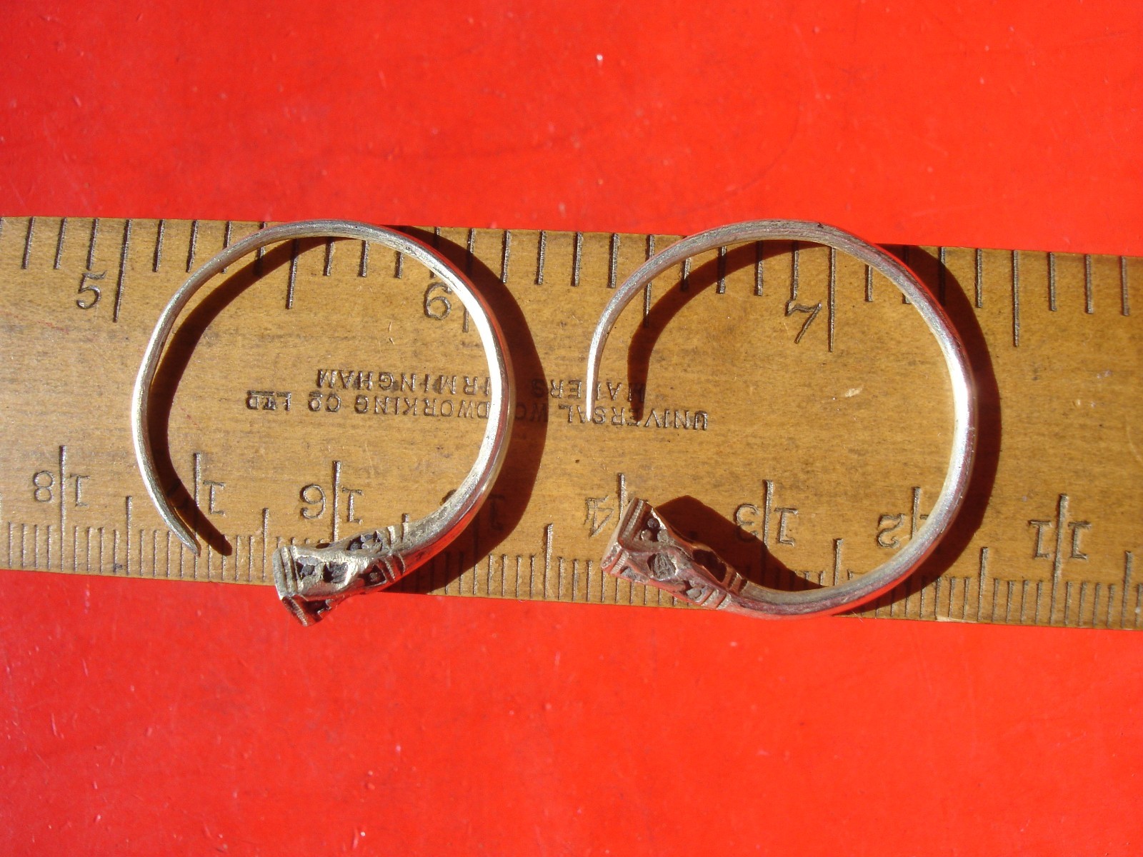 Niger Tuareg hand engraved SILVER PLATE hoop earrings with square ends W24mm