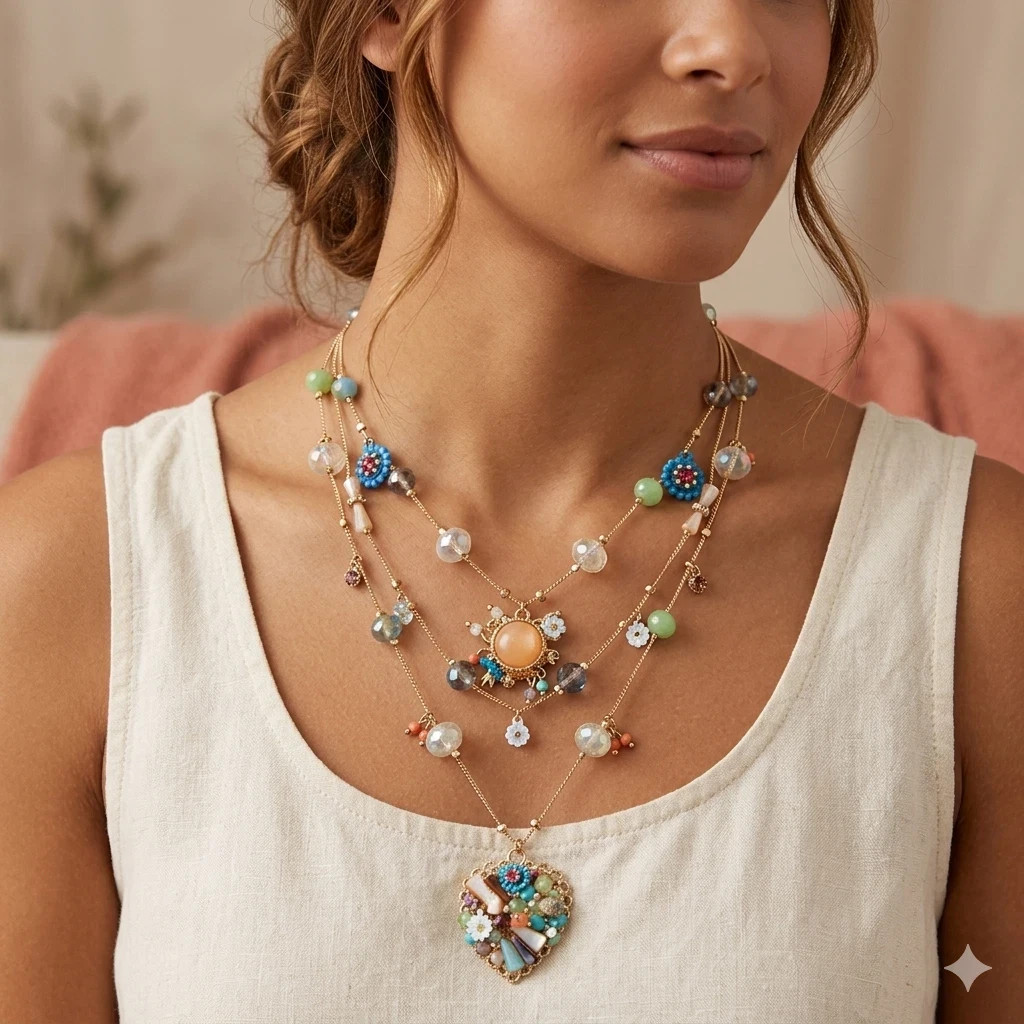 Betsey Johnson Womens Butterfly Charms Layered Necklace