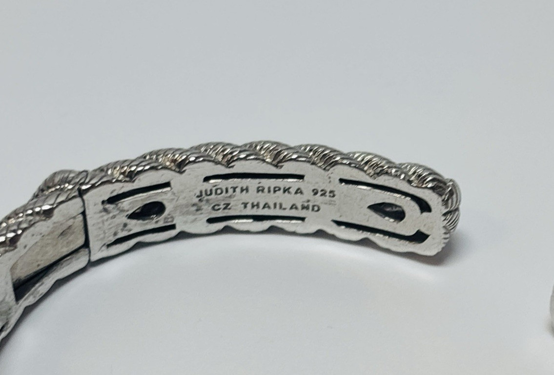 Judith Ripka Sterling 925 Silver Two Tone CZ Cable Cuff Bracelet 6 in-.95