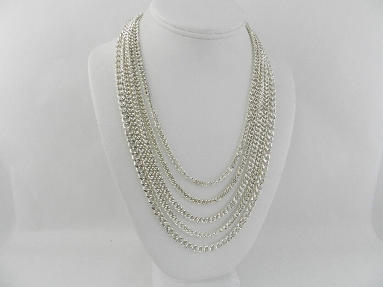 MACY’S Multi-Row Curb Link 19-1/2″ Statement Necklace in Sterling Silver