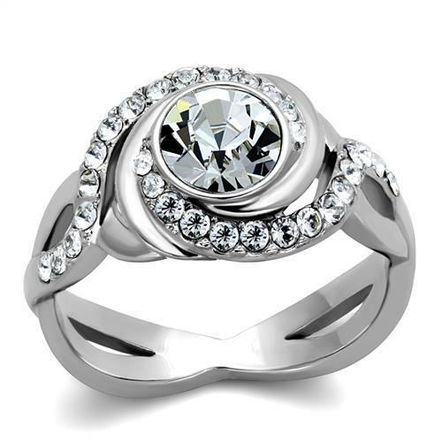 TK2111 – High polished (no plating) Stainless Steel Ring with Top Grade Crystal