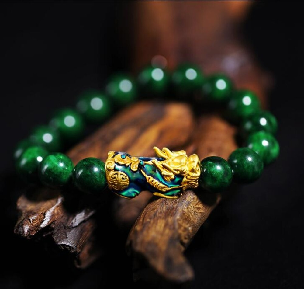 Green Jade Beads Bracelet Men Women Pixiu Charm Crystal Wealthy Stretch Bracelet