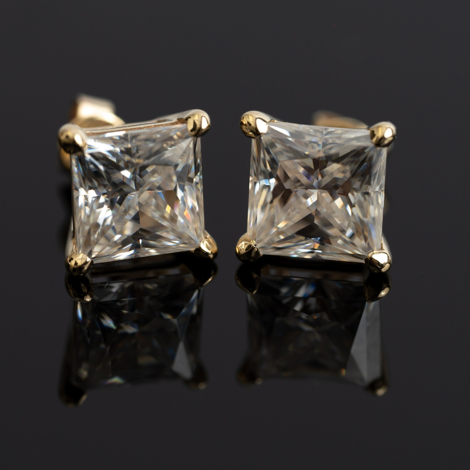 5CTTW Moissanite Square Brilliant Stud Earrings, 10K Gold, 8.5MM, KD009L