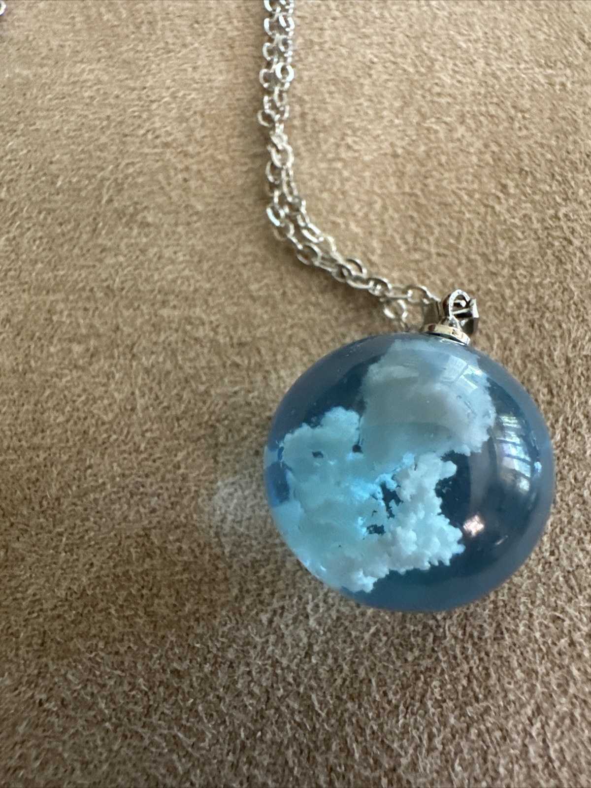 SMALLER Blue Sky White Cloud Necklace Ball Shape Resin Pendant Necklace