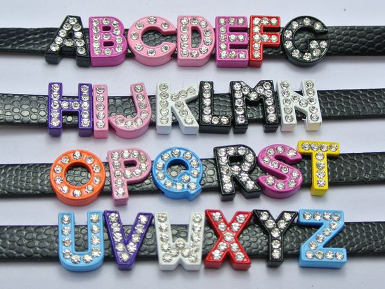 26 Alloy Full Rhinestone Alphabet Letter “A-Z” Slide Charms Fit 8mm Wristband