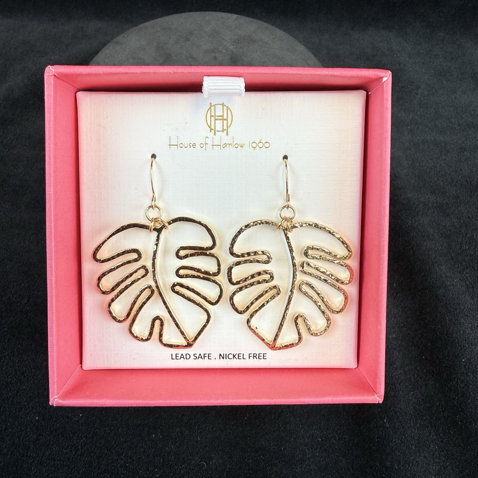 House Of Harlow 1960 Tropical Gold Tone Monstera Palm Leaf Earrings NEW