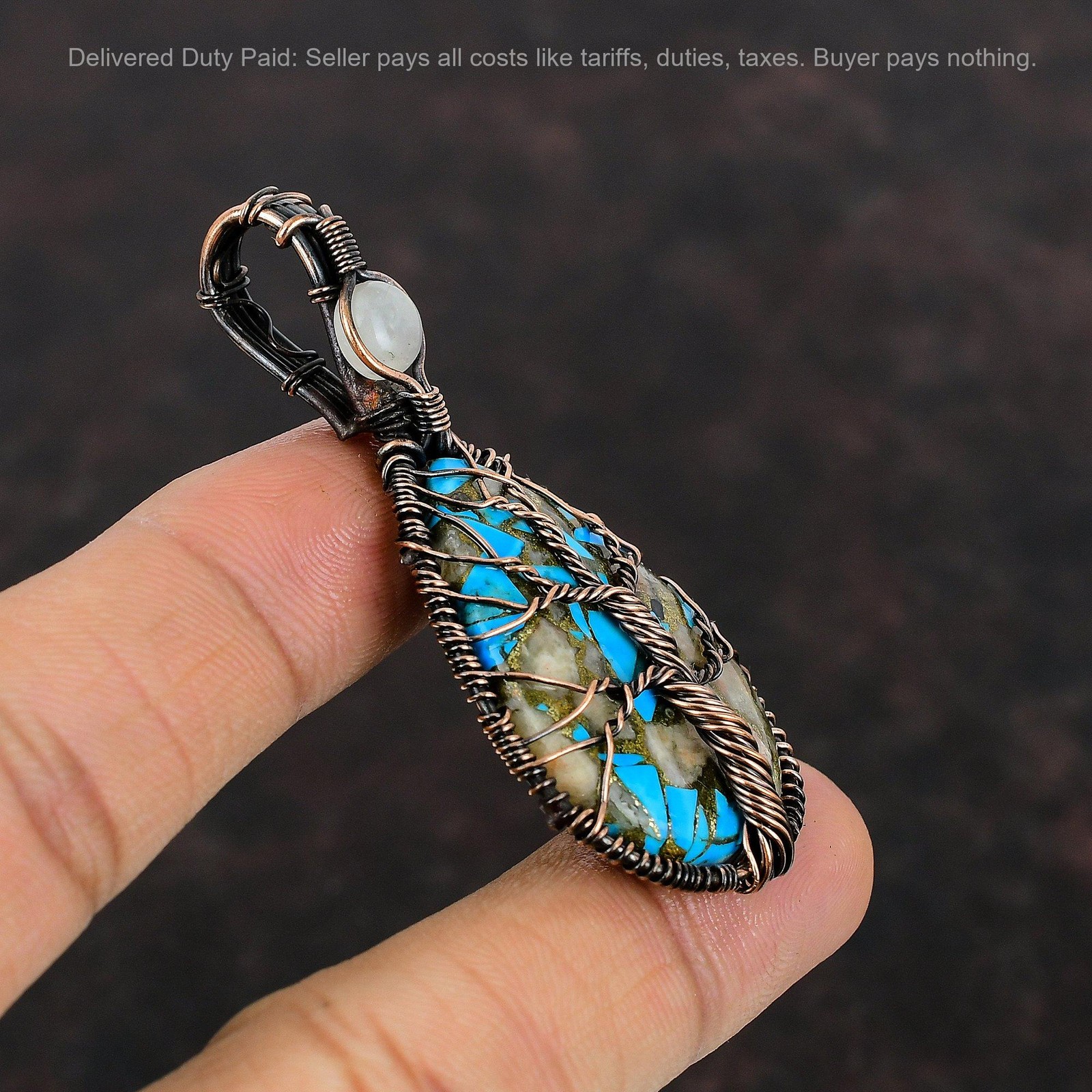 Copper Pink Opal Copper Turquoise Stone Rainbow Moonstone Sister Pendant Jewelry