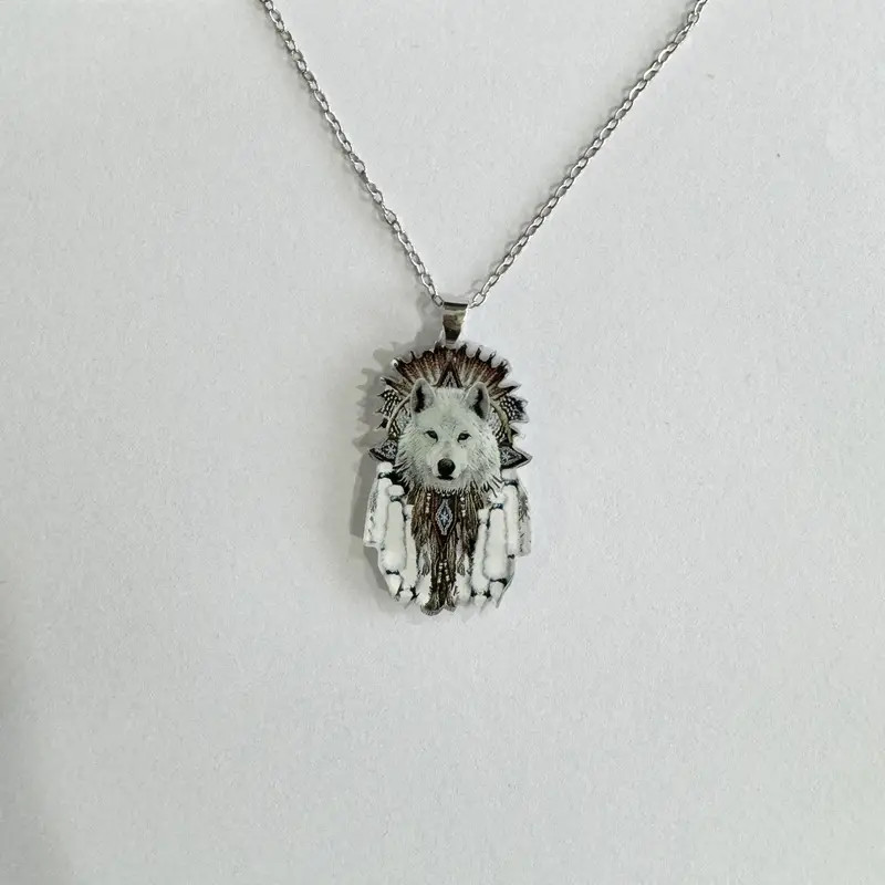 Jewelry Native American White Wolf Wolves Nature Pendant Necklace