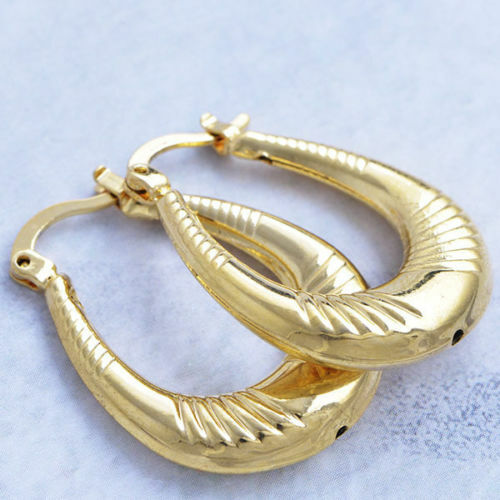 Beautiful New Yellow Gold Filled 1″ Puffed 3D Oval U Shape Hoop Earrings