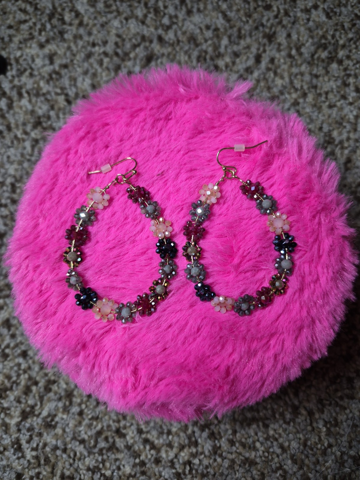 Used Multicolor Floral Oval Hoop Earrings Approx 2.5 Inches Long