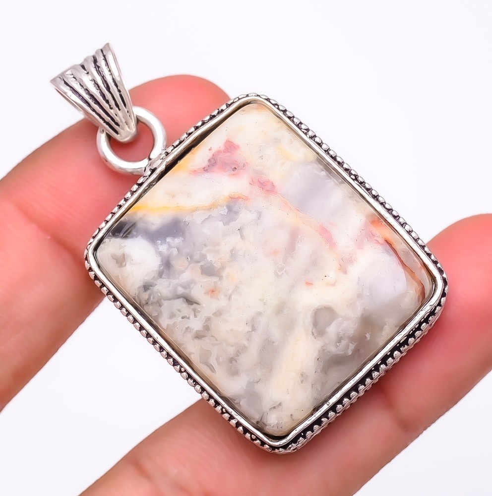 Natural Ocean Jasper Gemstone 925 Silver Plated Jewelry Pendant 1.9″ M1563