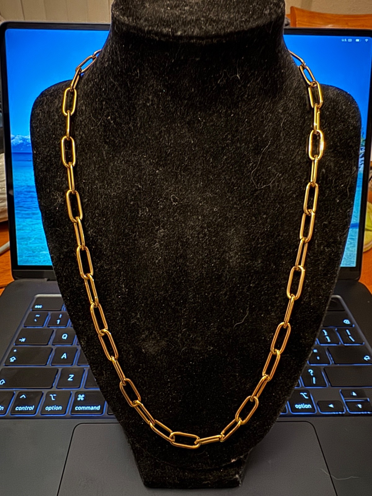 GOLD PLATED S.S. PAPER CLIP CHAIN NECKLACE – 22″ – SHR BRAND – 6.5mm WIDE