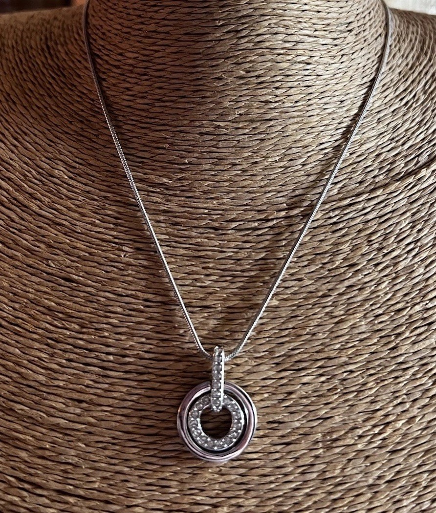 Swarovski Silver Crystal Concentric Circle Pendant Snake Chain Necklace