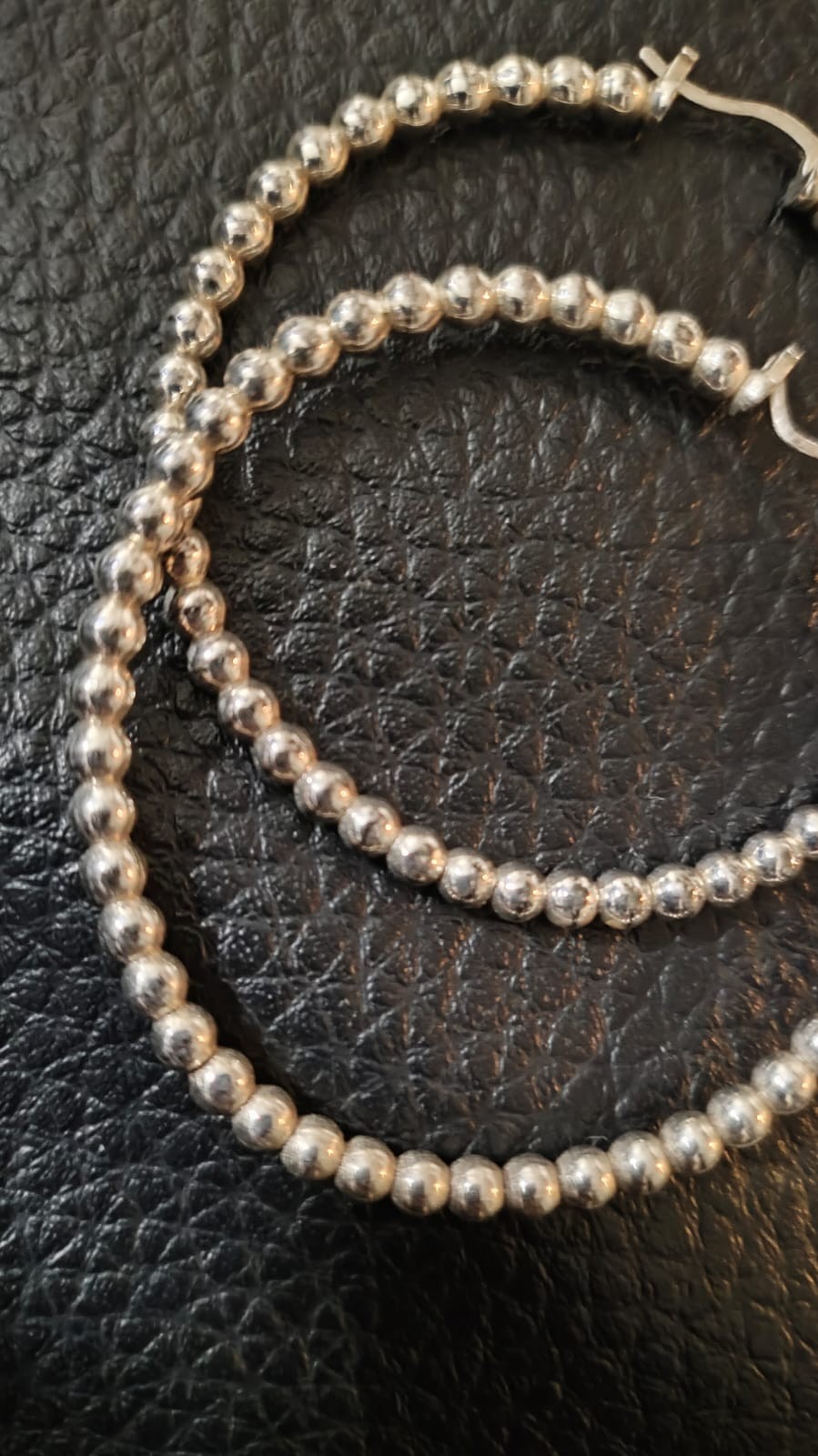 Lauren Ralph Lauren Large Bead Hoop Earrings Sterling Silver 1.81″ Click-Top
