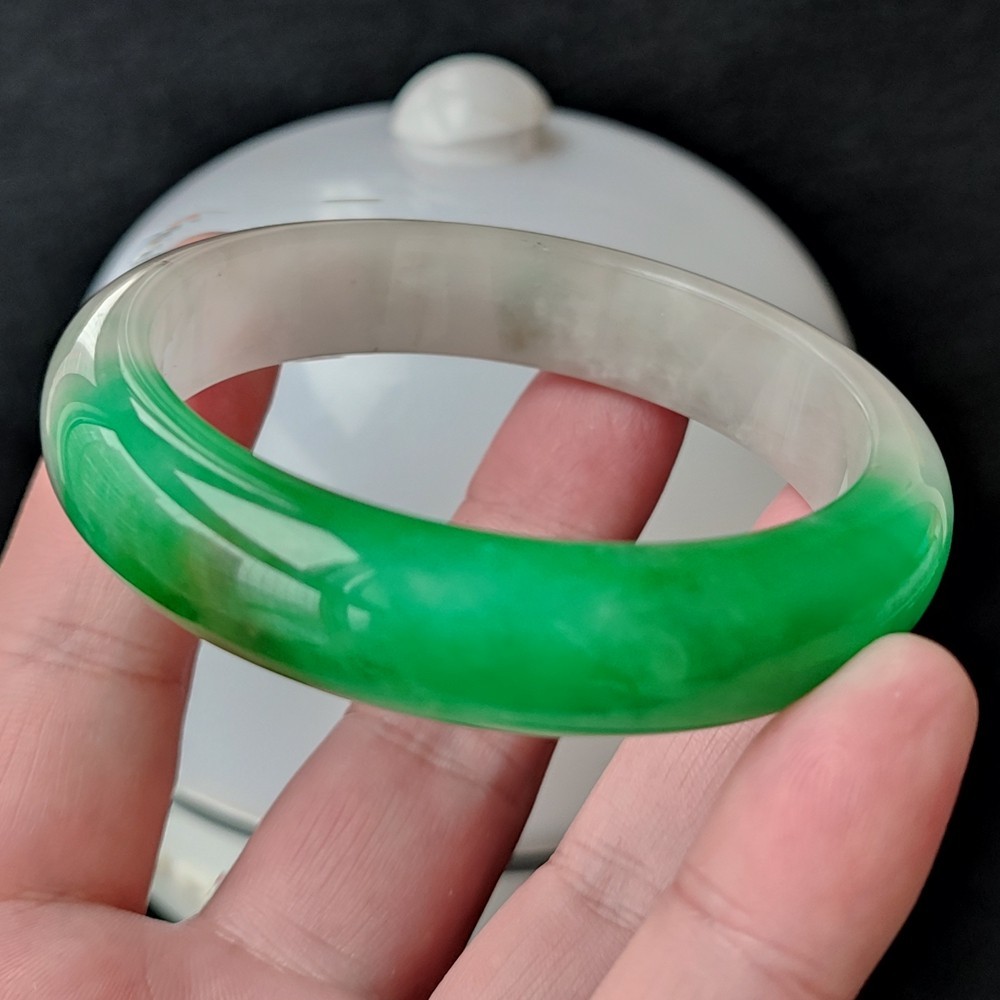 Certified Grade A Green 59mm Natural Burma Jade jadeite Bangle Bracelet 6054