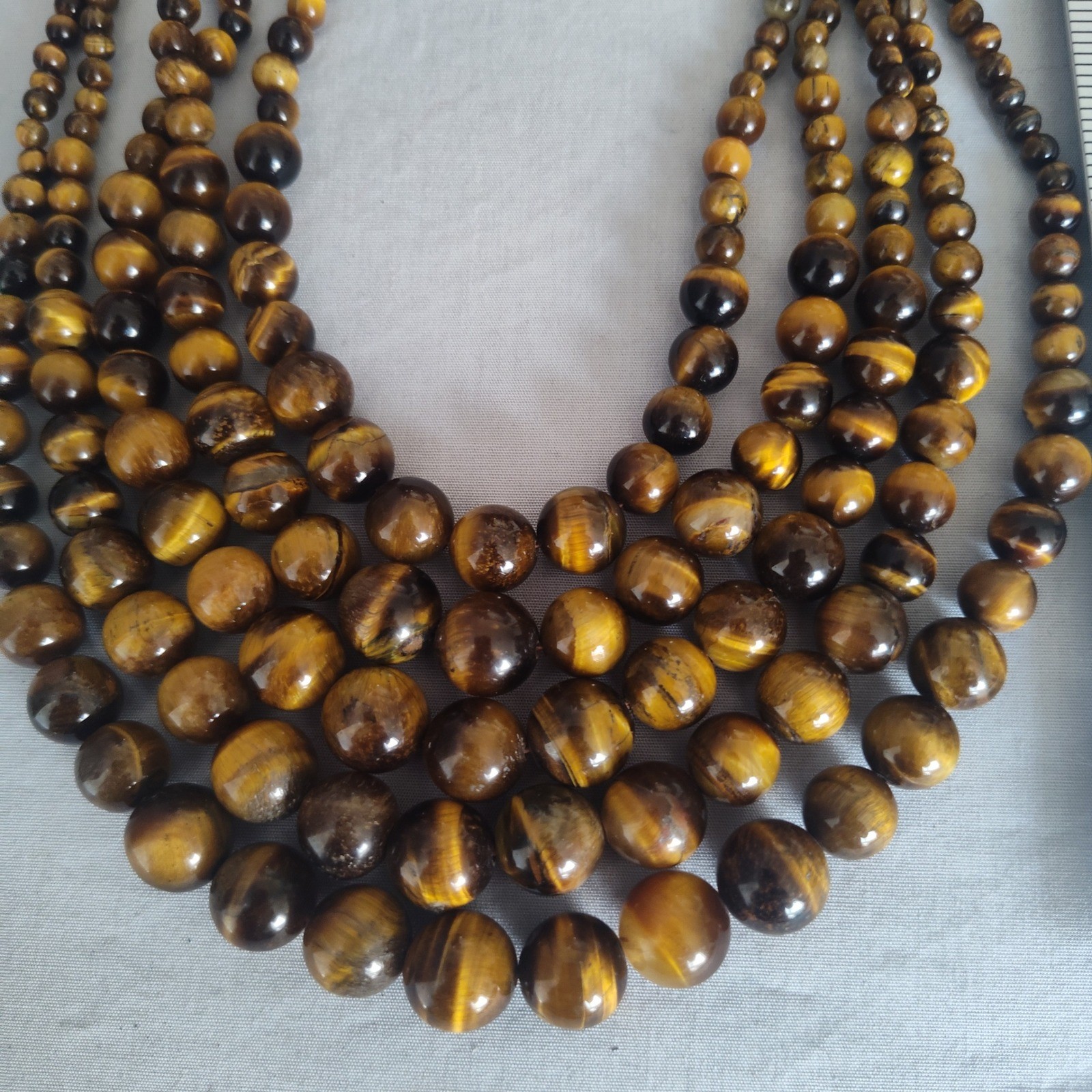 Tigers Eye Multi Strand Bib Statement Necklace Graduated Beaded Brown Gemstone